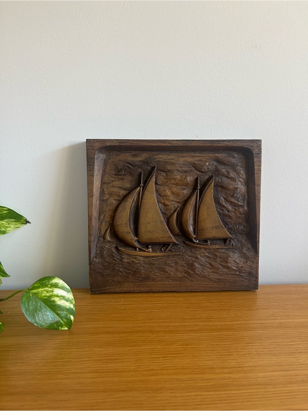 1970s Karl Rothammer Wooden Sailboat Carving Wall Art